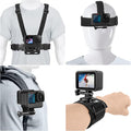 Chest Mount Harness, 4 in 1 Accessories Kit Compatible for Gopro Hero 13/12/11/10/9/8/7/6/5/4/3,Head Strap Mount,360°Rotation Wrist Strap Mount,Backpack Clip Holder,Adjustable Action Camera Mount Set