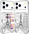 Compatible with iPhone 17 Pro Case Card Holder for Women Cute Design,Wallet Phone Cases Transparent Cool Kawaii Protective (Clear Paris City Eiffel Tower)