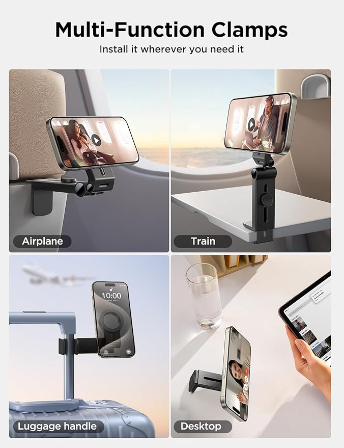 JOYROOM 2 Pack Airplane Phone Holder, Hands-Free Airplane Phone Mount, Airplane Essentials Phone Stand for iPhone 17 Pro Max 16 15 14 13 12, and Magsafe Case