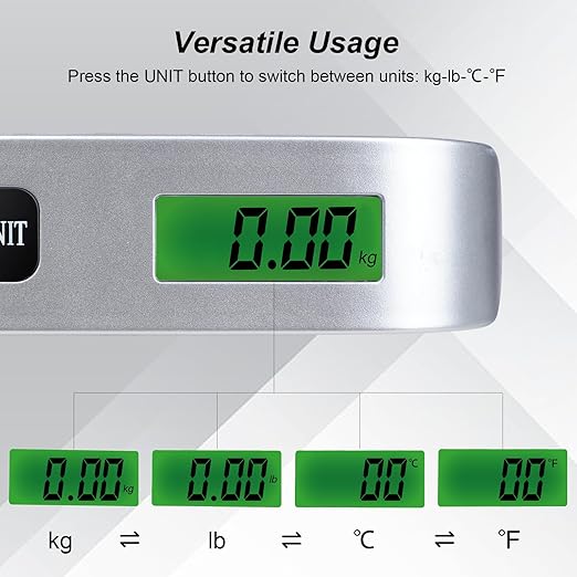 2 Colors Travel Digital Luggage Scale - Portable Baggage Scale - Suitcases Weight Scales - Ideal for Travel Scale Luggage Weight - 110LB/50KG, Includes Battery - Temperature Display Hanging Scales