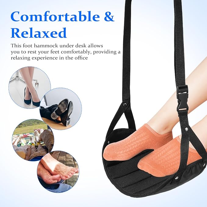 Tofficu Adjustable Portable Foot Hammock 16.5 Inch Lightweight Hanging Footrest for Plane Travel Office Use with Sleep Eye Mask and Storage Pouch