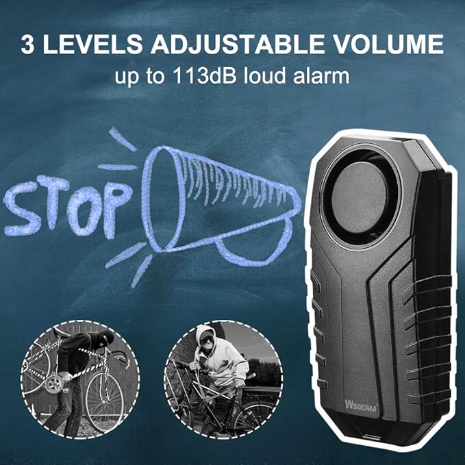 WSDCAM Bike Alarm with Remote 2 Pack, 113dB Wireless Anti-Theft Vibration Motorcycle Bicycle Alarm Vehicle Security Alarm System (Black)