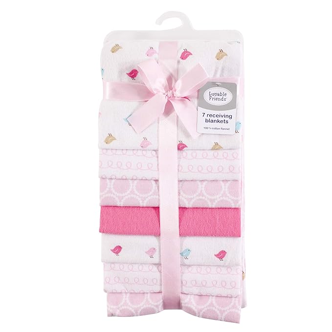 Luvable Friends Unisex Baby Cotton Flannel Receiving Blankets, Birdies 7-Pack, One Size