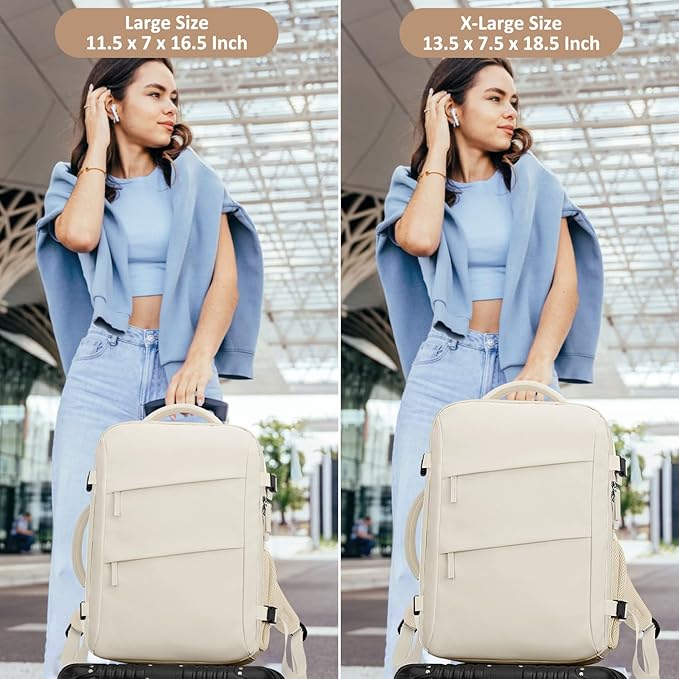 Tenot Carry on Backpack for Women TSA Approved 15.6 Inch Travel Laptop Backpack for Women Travel Essentials Foldable Womens Travel Backpack Suitcase Beige
