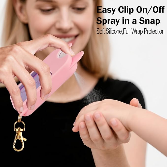 2 Pack Easter Bunny Ear Silicone Case for Touchland Hand Sanitizer Spray 1 FL OZ/30 mL,Purple&Pink Portable with Keychain,Protective Cover Compatible with Touchland,Easter Gifts