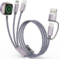 Travel Essentials,Multi Charging Cable for Apple Watch Charger/iPhone Charger/Samsung Charger,Airplane Gadgets RV Essentials for iWatch Ultra/10-2/iPhone 17-11/Samsung S25-S20,airPods,Car-4FT Gray