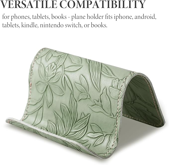 Airplane Travel Essentials for Flying Flex Flap Cell Phone Holder & Flexible Tablet Stand for Desk, Bed, Treadmill, Home & in-Flight Airplane Travel Accessories(1-Carved Green2)