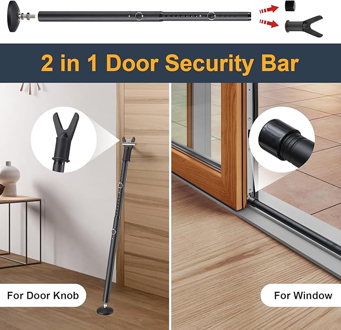 2 Pack Sliding Door Security bar,Heavy Duty Portable Door Lock,2-in-1 Adjustable Sliding Door Lock Bar,Door Barricade Security Bars for Window,Stop, Front Door, Patio Door, Apartment
