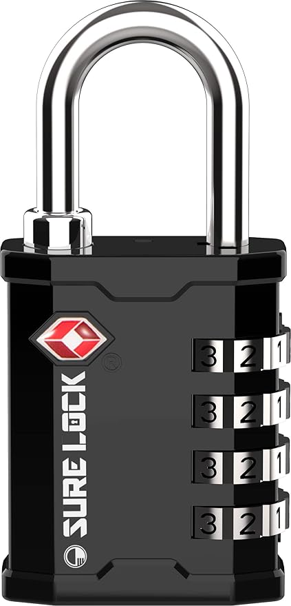 SURE LOCK TSA Accepted Heavy Duty Big Combination Luggage Padlock for Gun Cases, Transporting Equipment Cases in Trade Show, Music and Medical Industries (1, Black)
