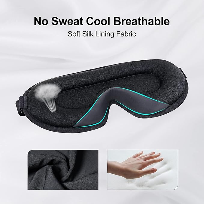 Eye Mask for Sleeping, 3D Contoured Cup Sleep Mask for Men Women, Soft Breathable Blackout Blindfold, Travel Eye Cover, Night Sleeping Mask with Adjustable Buckle for Side Sleeper (Black, 1 Pack)