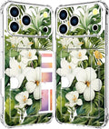 Compatible with iPhone 17 Pro Case Card Holder for Women Cute Design,Wallet Phone Cases Transparent Cool Kawaii Protective (Clear Green Flowers Tropical Jungle)