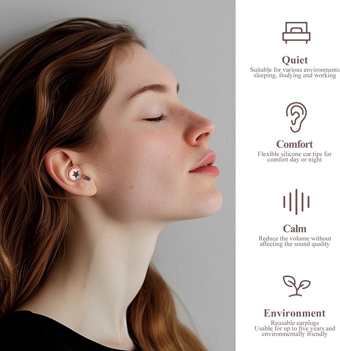 Noise-Canceling Earplug for Sleeping Transparent Ring Hearing Protection,Noise Canceling and Washable,3 Pairs S-L Ear Plugs,-26 dB,Sleep Earplugs for Work,Travel,Swimming Snoring Pink