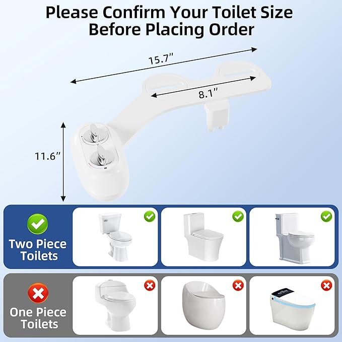 Ultra-Slim 3-in-1 Bidet Attachment for Toilet, Adjustable Warm/Cold Water & Pressure, Self-Cleaning Dual Nozzles for Posterior & Feminine Wash, Easy Install (White）
