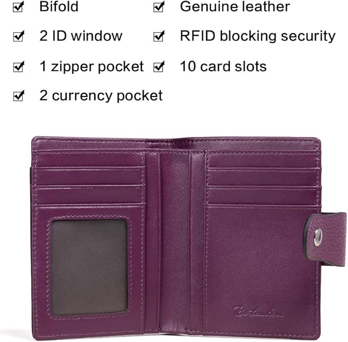 BOSTANTEN Women Leather Wallet RFID Blocking Small Bifold Zipper Pocket Wallet Card Case Purse with ID Window