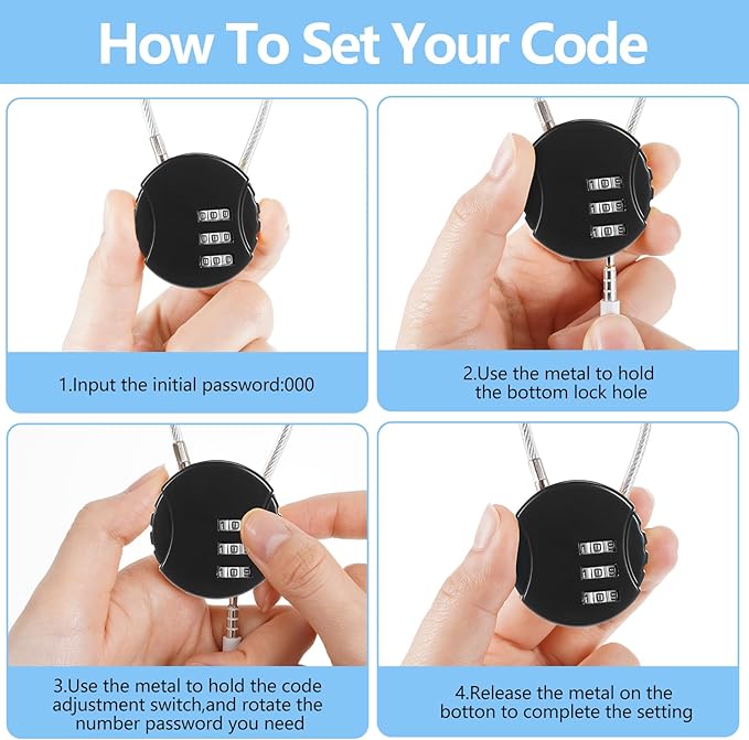 Moxweyeni 32 Pack Combination Wire Lock 3 Digit Small Combo Luggage Number Cable Padlock Outdoor Waterproof Resettable Lock for School Gym Locker Travel Backpack Suitcase Storage (Black)