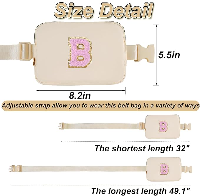 Uygafly Belt Bag Fanny Pack Crossbody Bags with Initials Letter Patch Cute Stuff Birthday Gifts for Teenager Girls Trendy Stuff for Teens | Khaki,B