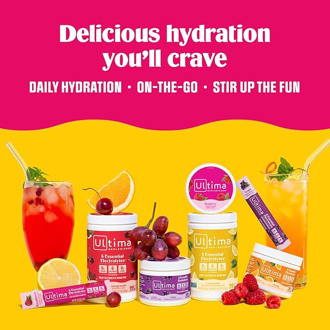 Ultima Replenisher Daily Electrolyte Powder – Lemonade, 20 Stickpacks – Zero Sugar Hydration Packets with 6 Electrolytes and Minerals – Sugar Free, Plant Based & Keto Friendly Drink Mix