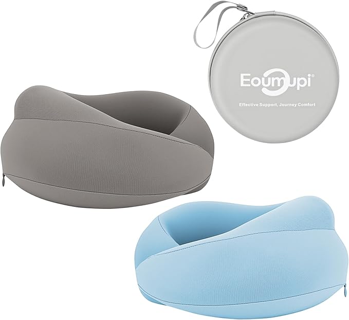 Travel Neck Pillow Airplane,Memory Foam Neck Support Pillow for Traveling,Long Flight Must Haves Neck Brace for Sleeping (Blue)