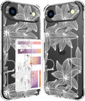 Compatible with iPhone 17 Air Case Card Holder for Women Cute Design,Wallet Phone Cases Transparent Cool Kawaii Protective (Clear Flower White)