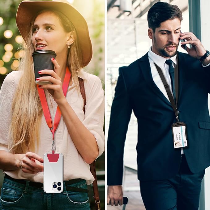 CACOE Phone Lanyard 2 Pcs Adjustable Neck Strap,4 Pcs Patches,Universal Crossbody Multifuctional Patch Polyester Cell Phone Lanyards Compatible with Most Smartphones(Black+Red)