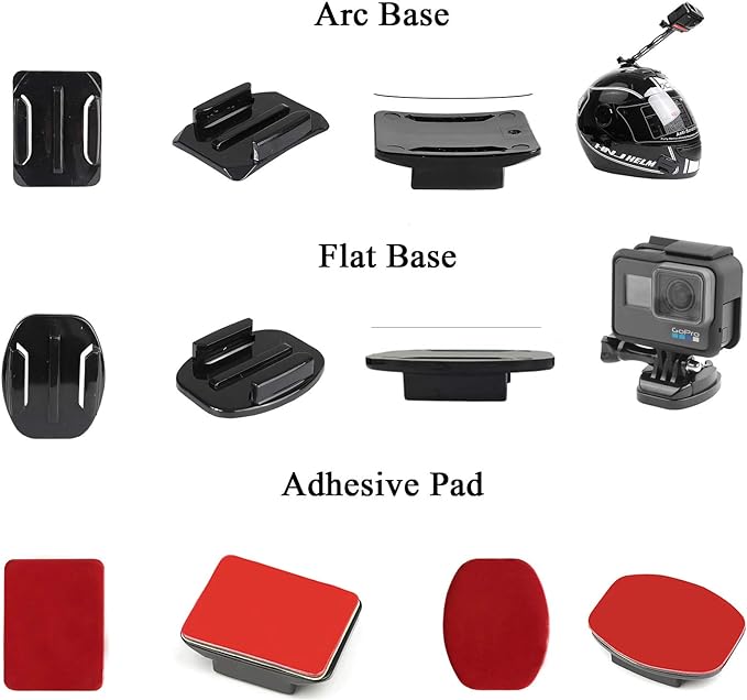 Universal Action Camera Accessory Kit for GoPro Hero 13 12 11 10 9 8 Go pro Max 2 Insta360 X5/X4/X3 DJI OSMO Action 6 5 Pro Pocket 4 3 360 Cam, Motorcycle Helmet Base Adhesive Tripod Adapter Mount