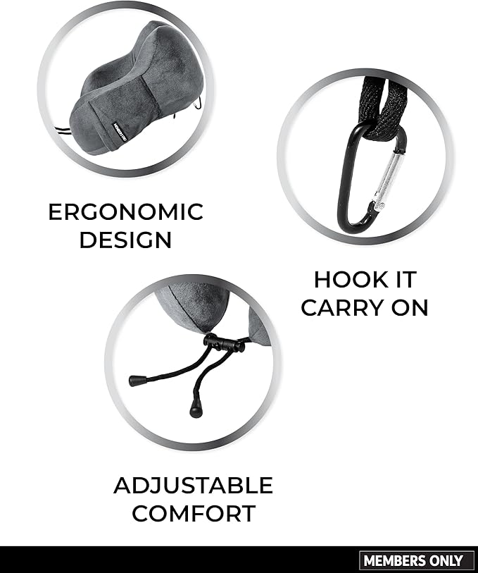 Members Only Grey Travel Neck Pillow - Plane Neck Pillow for Sleeping on Long Flights and Car Rides - Travel Accessories