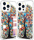 Compatible with iPhone 16 Pro Max Case Card Holder for Women Cute Design,Wallet Phone Cases Transparent Cool Kawaii Protective (Clear Tree Colorful Leaves)