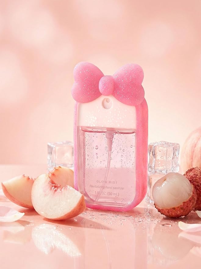 Silicone Bow Case Compatible with Touchland Hand Sanitizer Spray 1 oz (30 mL), Cute Holder with Keychain Clip, Gift for Girls