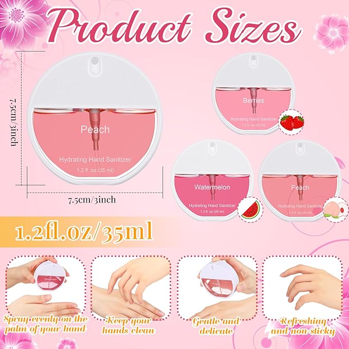 3 Pcs Power Mist Hydrating Hand Sanitizer Spray Bulk Travel Size Hand Sanitizer 1.2 oz Circular Spray Bottle for Daily Use Thank You Gifts Mother's Day Nurse Teacher Employee Appreciation Gifts