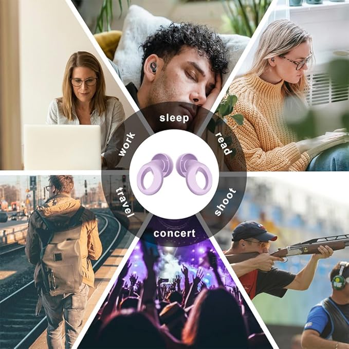 Ear Plugs for Sleeping, 2 Pairs Ear Plugs for Sleeping Noise Cancelling, 35dB Reusable Silicone Earplugs for Noise Reduction, Sleep, Work, Hearing Protection, Concert and Snoring, Purple