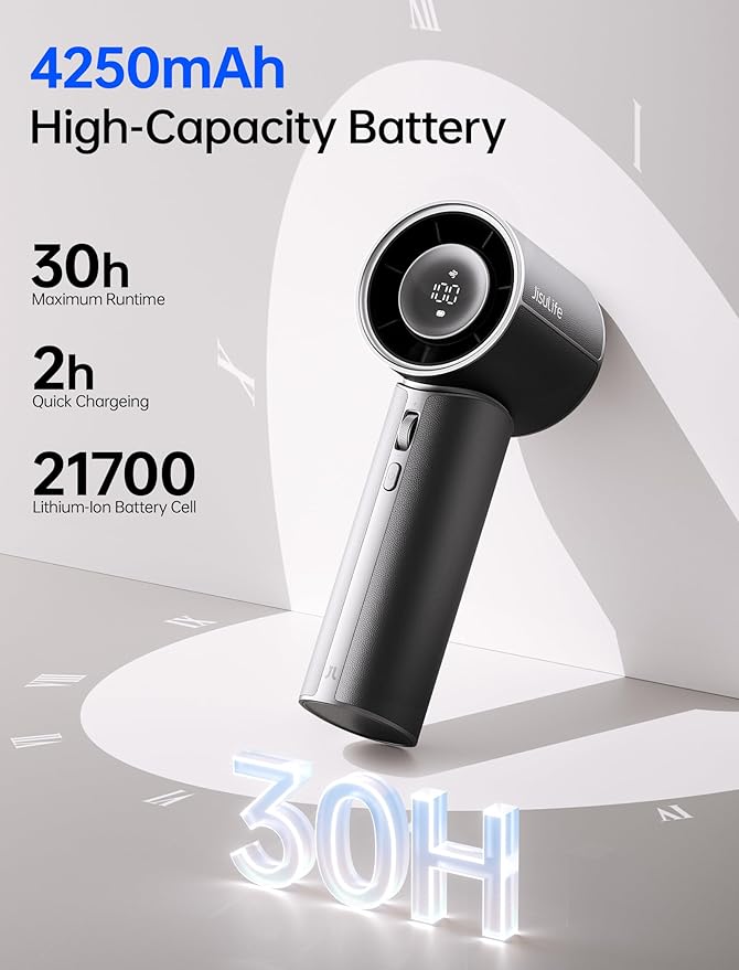 JISULIFE Handheld Fan Pro1 Mini - Refined Utility: Elite PU Leather, 30 Hour Cooling Power, Aroma Pod, 100-Speed Precision, Portable Fan for Travel, Outdoor, Concerts, Gifts for Women Men- Black