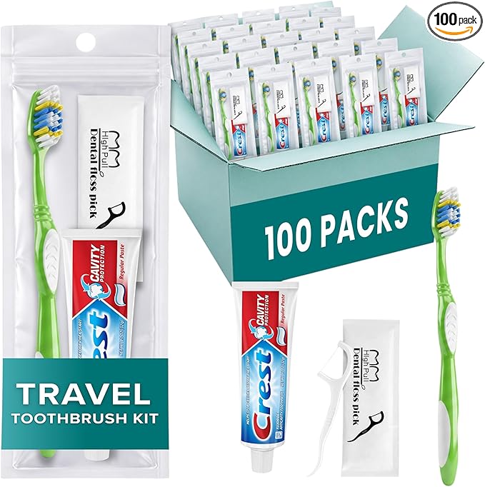 Stuhrling Bottle TrekTote Bulk Oral Care Kits, Toothbrush Toothpaste Floss Picks Set, Travel Dental Hygiene Kits, Bulk Case Hygiene Kits