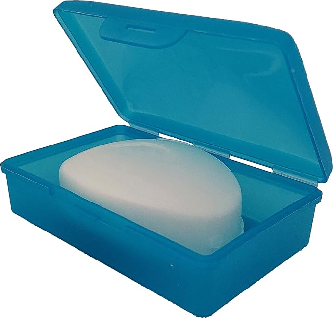 American Comb Blue Toothbrush Covers & Soap Box Set - Matching Colors - Tooth Brush Cover Cap, Soap Dish Travel, Soap Dish Holder Travel - Plastic Portable Set with Cover