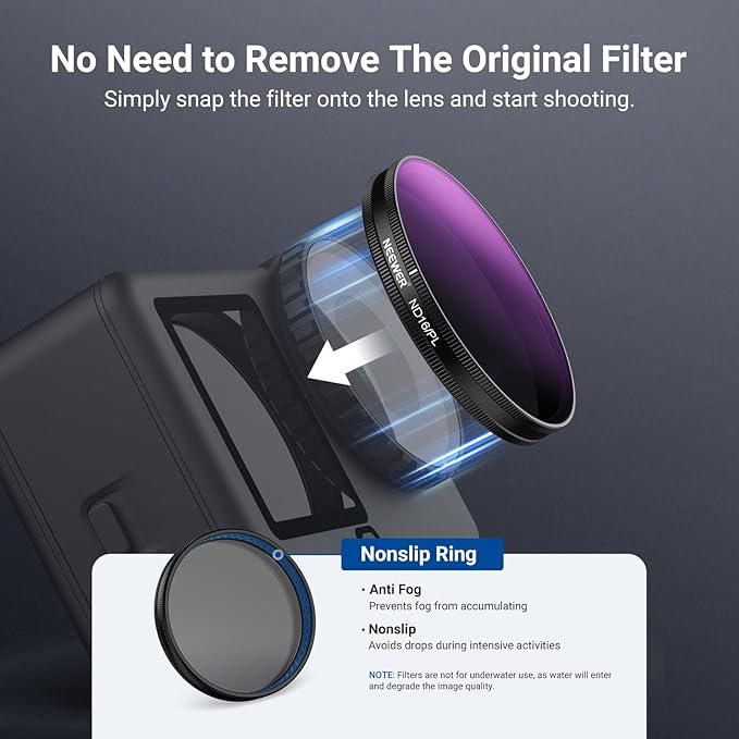 NEEWER ND/PL Filter Set Compatible with DJI Osmo Action 6 Only, ND8/PL+ND16/PL+ND32/PL+ND64/PL Polarized Neutral Density CPL Lens Filters Multicoated HD Action Camera Photography Accessories, FL-B3