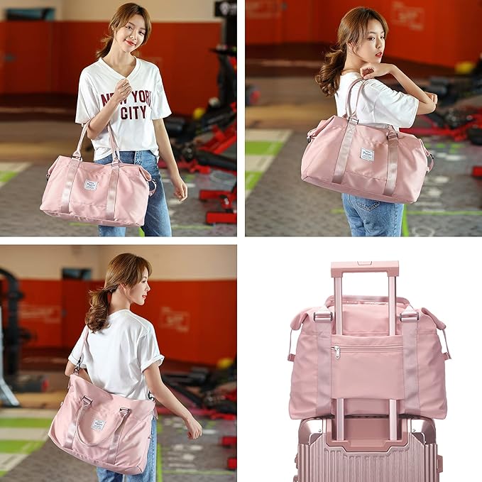 HYC00 Travel Duffel Bag,Carry-on Overnight Weekender Bags for Women,Sports Tote Gym Bag with Wet Pocket