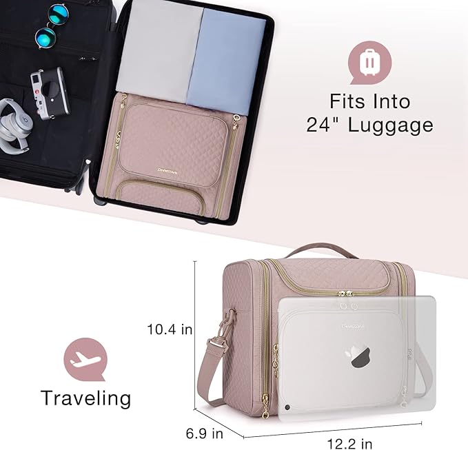 BAGSMART Travel Toiletry Bag for Women, Hanging Toiletry Bag Large Capacity Cosmetic Makeup Bag, Essentials Travel Organizer for Full Sized Toiletries and Cosmetics, Pink