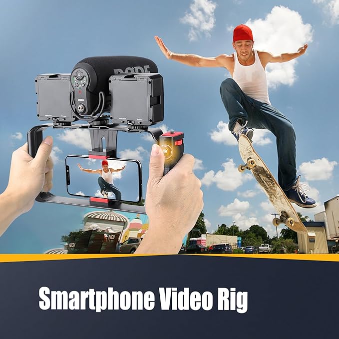 Zeadio Camera Smartphone Handheld Stabilizer, Triple Cold-Shoe Handle Grip Compatible with All Camera Action Camera DSLR Smartphone