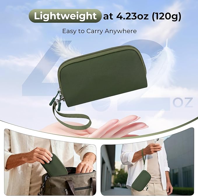 FYY Travel Cable Organizer - 8 Compartments Lightweight Water Resistant Tech Pouch with Wrist Strap, Electronic Accessories Case for Cord Charger Storage for Travel Home Office, Green (Medium)