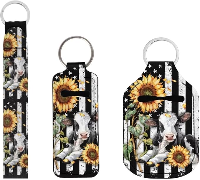 Suobstales 3Pcs Travel Bottles Keychain Holder Set,Travel Bottle Sleeves+Neoprene Chapstick Holders+Lanyard Keychain