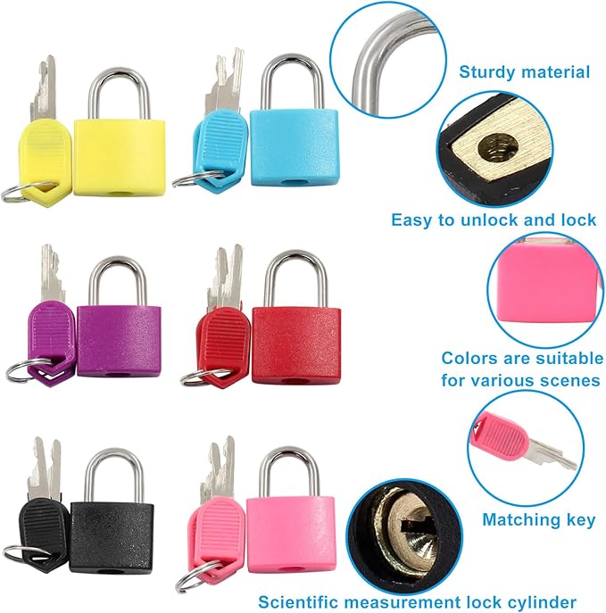 Waziaqoc 10 Pcs Luggage Locks with Keys, Small Suitcase Padlock, Mini Metal Padlock for Travel Bags, School Gym Locker, Toolbox