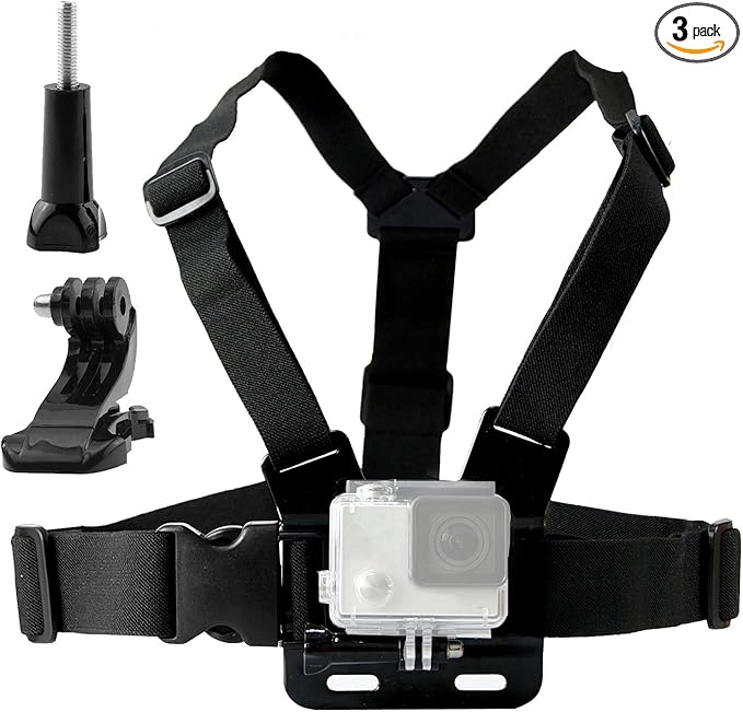 Chest Harness Mount Compatible with Gopro Hero 13 12 11 10 9 8/AKASO EK7000 Brave 4/ODDV/Hiicam/Icefox/Surfola/Camlance/WOLFANG Action Camera Accessories, Adjustable Chest Strap Mount with J Hook