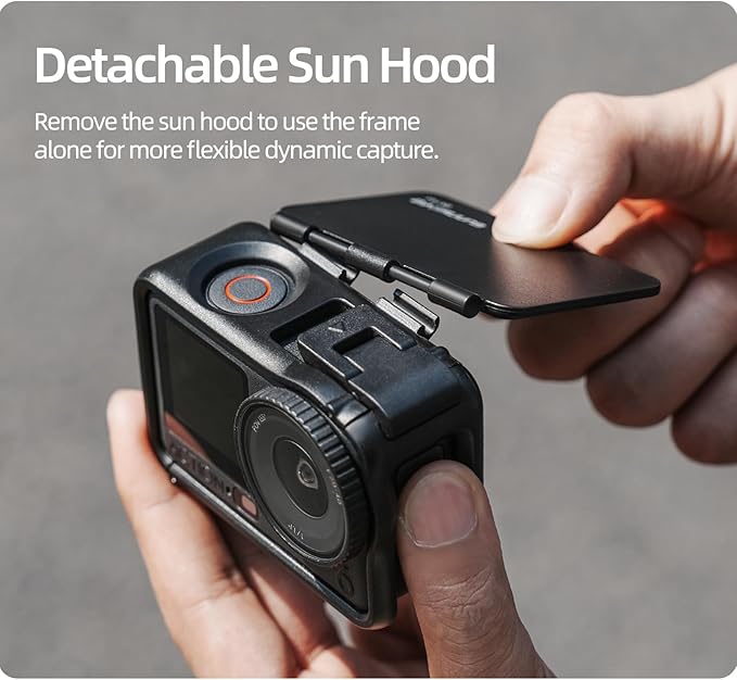 Action 6 Camera Cage Frame with Sun Hood, Protective Frame Housing Case with Detachable Screen Protective Sunshade for DJI OSMO Action 6 Accessories