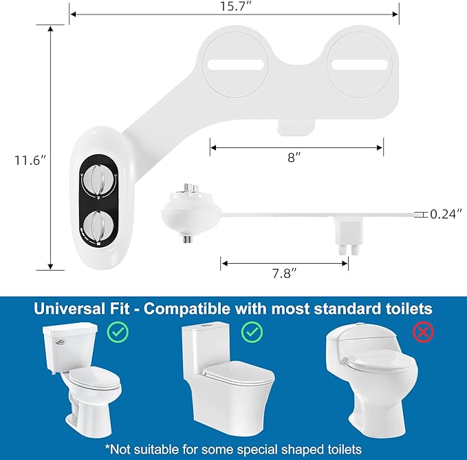 Ultra-Slim 3-in-1 Bidet Attachment for Toilet, Self-Cleaning Dual Nozzles for Posterior & Feminine Wash, Adjustable Water Pressure, Easy Install (Black)