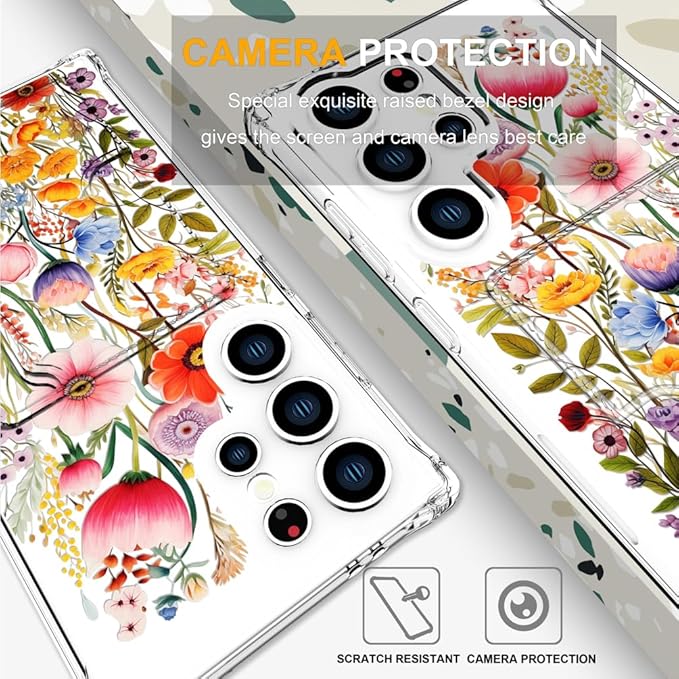 Compatible with Samsung Galaxy S24 Ultra Case Card Holder for Women Cute Design,Wallet Phone Cases Transparent Cool Kawaii Protective (Clear Flowers Lily Girly Florals)
