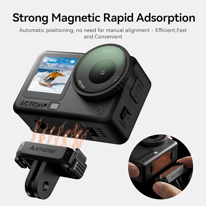 AMAZEAR Magnetic Mount for DJI OSMO Action 6 & Nano Accessories (2 Pack), Quick-Release Extension Base Bracket with 1/4" Adapter for GoPro Tripod/Selfie Stick, Black