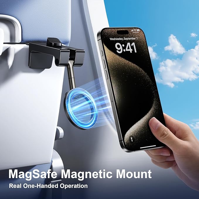 Airplane Phone Holder for Airplane Seat Back, Hands-Free Airplane Travel Essentials, Airplane Cell Phone Holder for iPhone 16,15,14,13,12 & All Phones