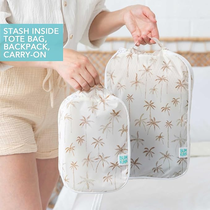 Bumkins Packing Cubes for Travel Bag, Organize Luggage with Compression Bags, Essential Traveling Accessories to Pack Carry On Suitcase, Must for Clothes or Toiletries, Set of 2 Sizes, Palm Trees