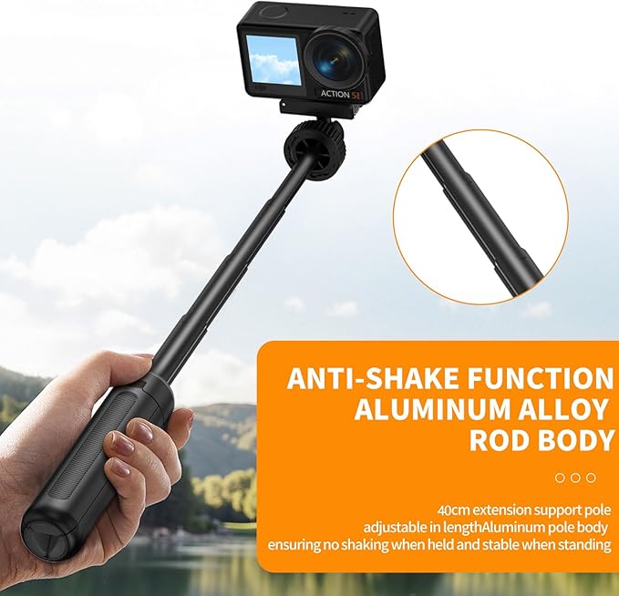 Magnetic Quick Release Extension Rod Compatible with DJI Osmo Action 5 Pro/4/3/360, Extendable Selfie Stick Tripod, Black, Portable Vlog Monopod with Non-Slip Grip