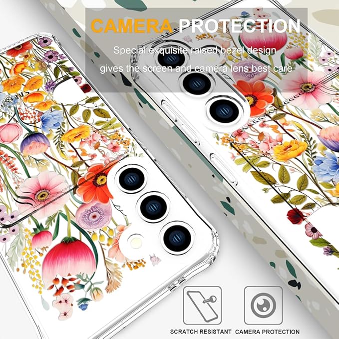 Compatible with Samsung Galaxy S24 / S25 Case Card Holder for Women Cute Design,Wallet Phone Cases Transparent Cool Kawaii Protective (Clear Flowers Lily Girly Florals)