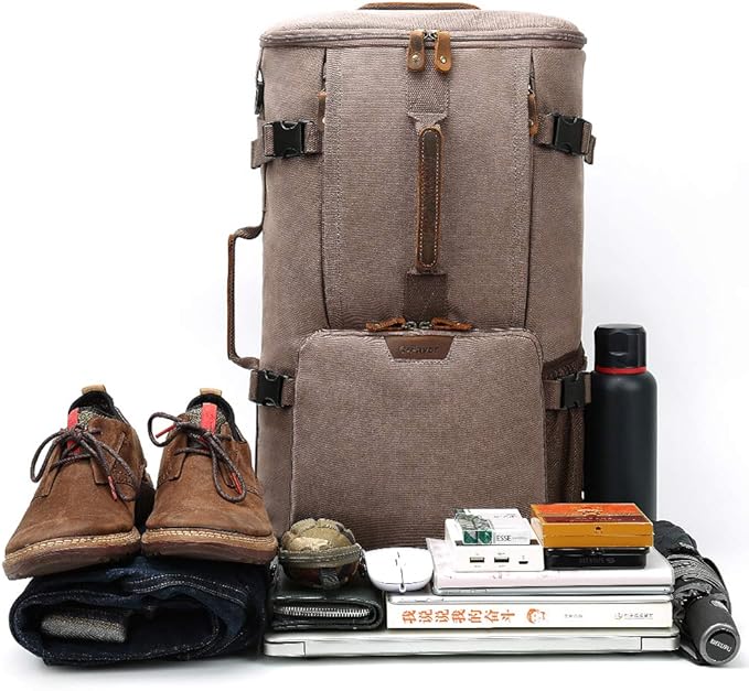 G-FAVOR 40L Travel Backpack, Vintage Canvas Rucksack Convertible Duffel Bag Carry On Backpack Fit for 17.3 Inch Laptop Bag